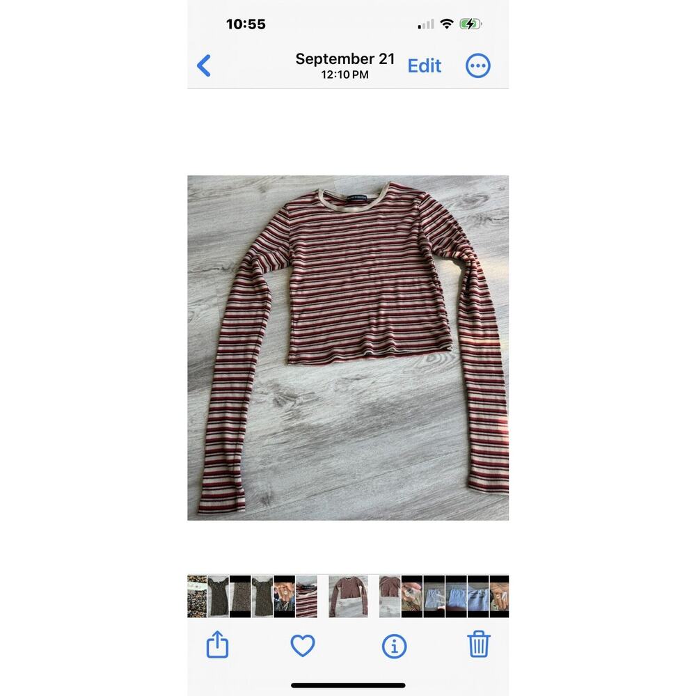 Women Junior NWOT Brandi Melville Long Sleeve Crop Top One Size Red Brown #477